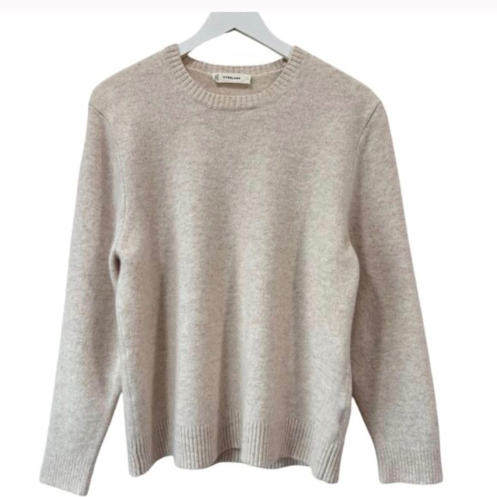 Everlane Mens Large Premium Merino Wool Crew Neck Sweater Cream Heathered Oat
